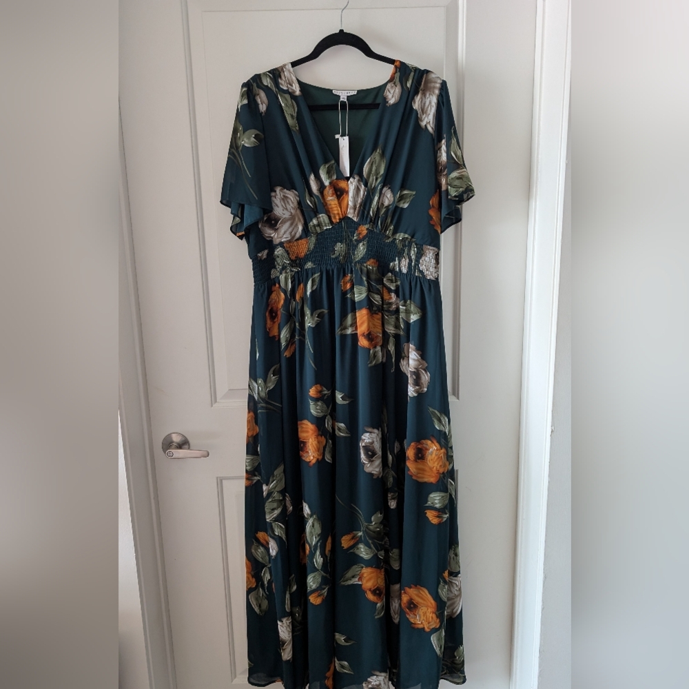 Baltic Born Floral Maxi Dress in Dark Green / t and Orange